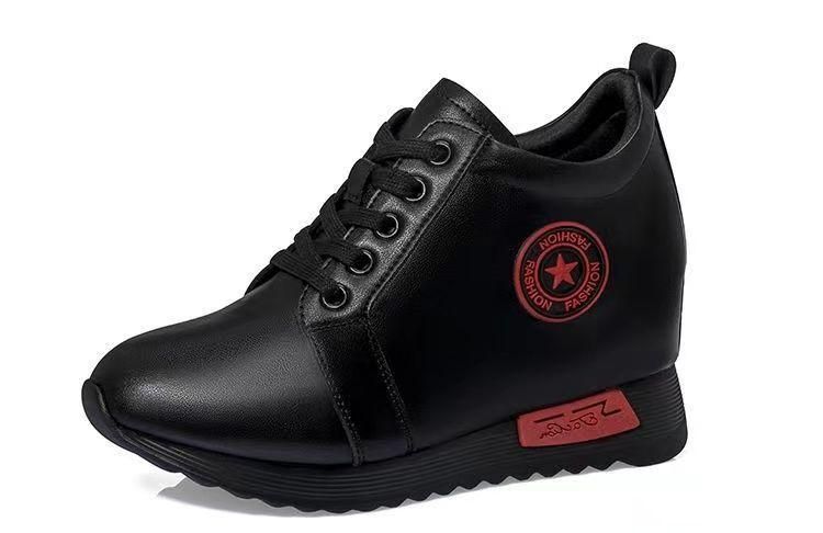 Women's Height Increasing Casual Shoes - Fashion Thick-Sole Platform Leather Sneakers with Soft Cushion, Versatile Sports-Inspired Design for Daily Wear