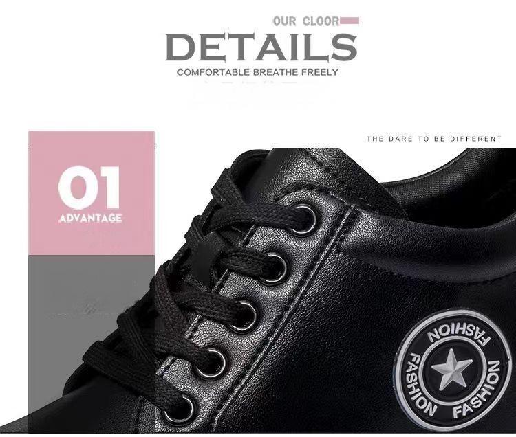 Women's Height Increasing Casual Shoes - Fashion Thick-Sole Platform Leather Sneakers with Soft Cushion, Versatile Sports-Inspired Design for Daily Wear