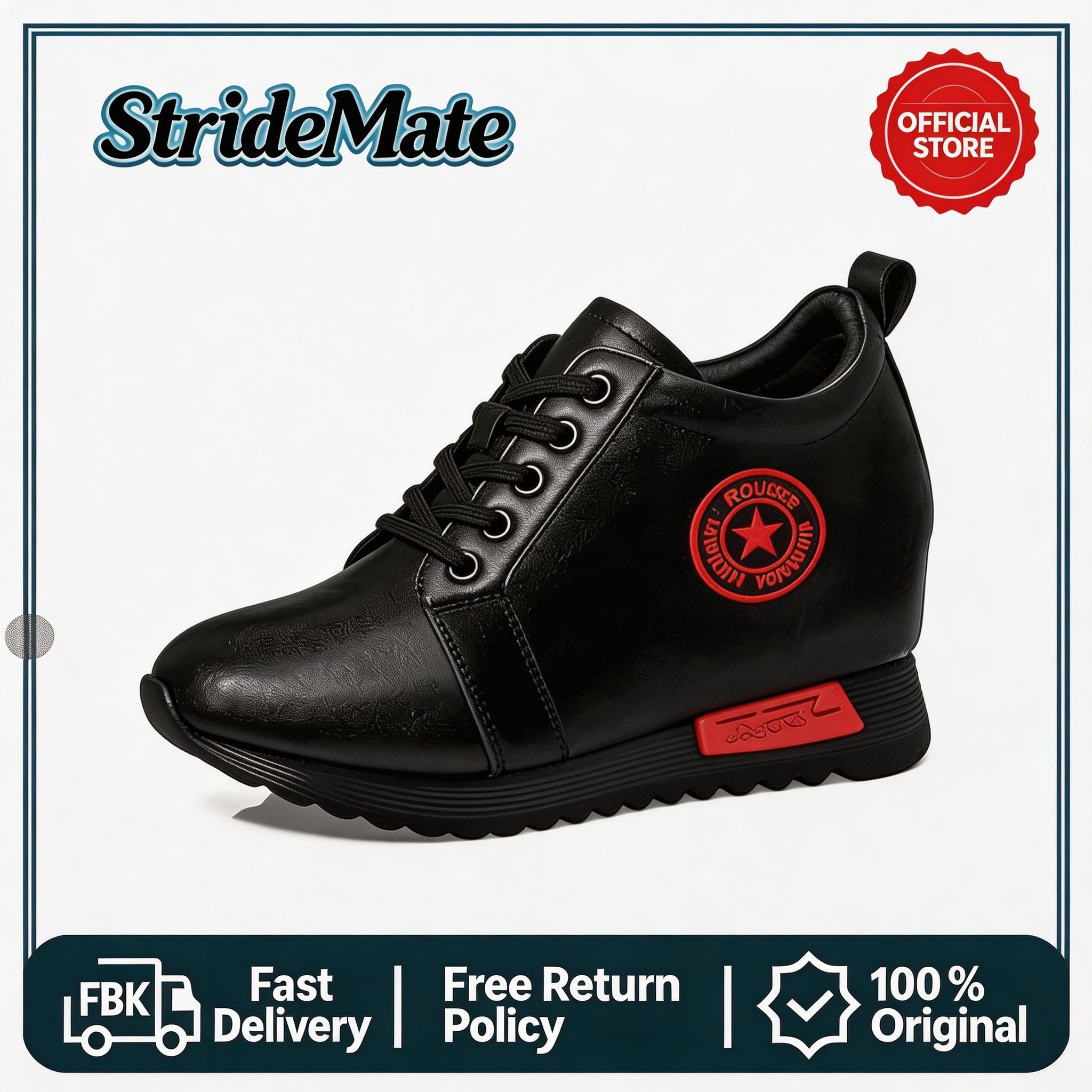 Women's Height Increasing Casual Shoes - Fashion Thick-Sole Platform Leather Sneakers with Soft Cushion, Versatile Sports-Inspired Design for Daily Wear