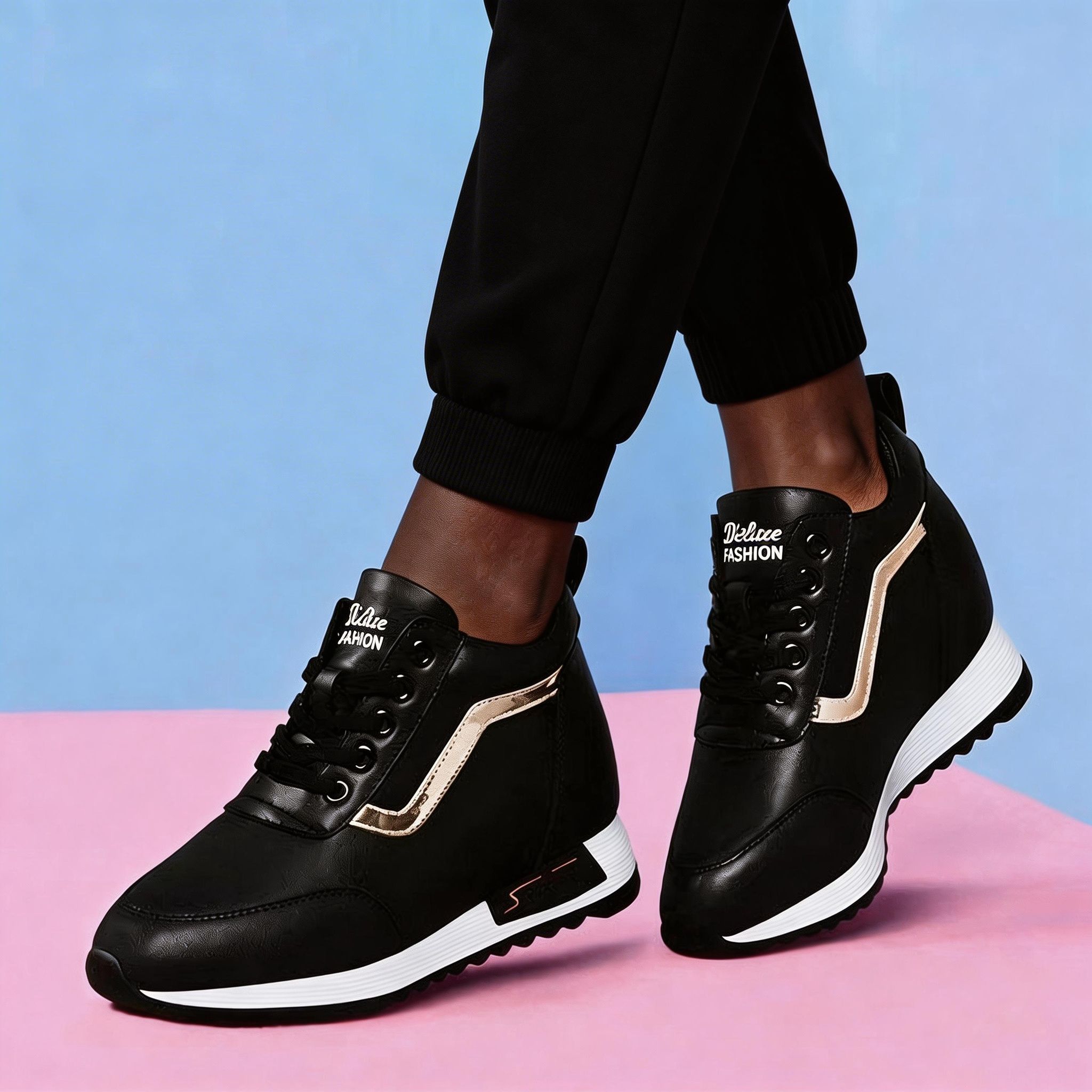 Women's Height Increasing Casual Shoes - Fashion Thick-Sole Platform Leather Sneakers with Soft Cushion, Versatile Sports-Inspired Design for Daily Wear