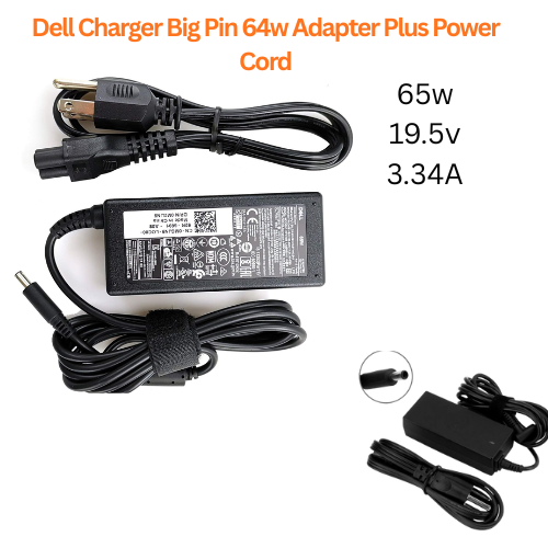 Dell Charger Big Pin 19.5v 64w Adapter Plus Power Cord