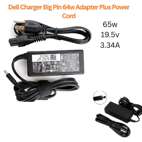 Dell Charger Big Pin 19.5v 64w Adapter Plus Power Cord