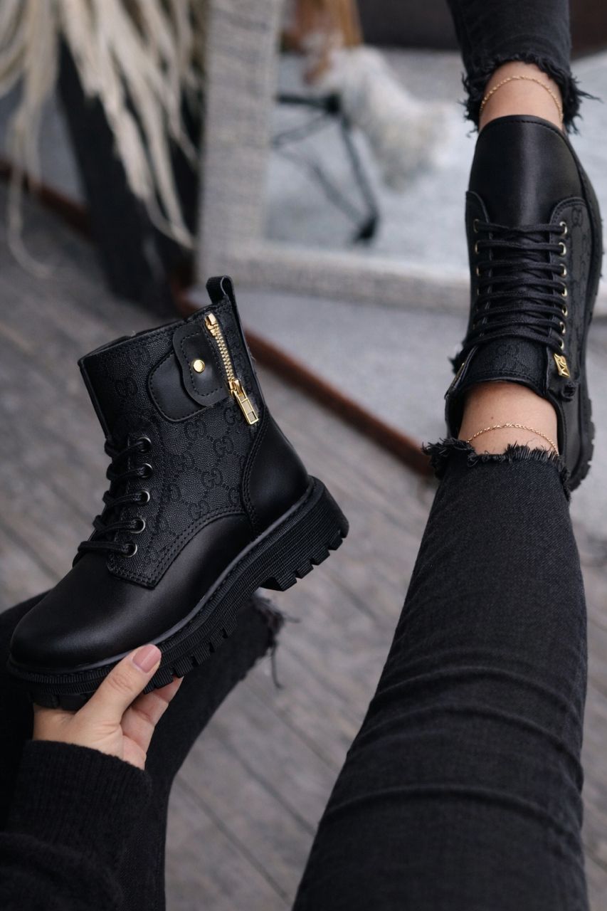 Ankle & Bootie British Style Thick Soled Leather Short Tube Black Factory Women's Boots Women Winter High Martin Boots Boots Women's Black Fried Street Thin Martin