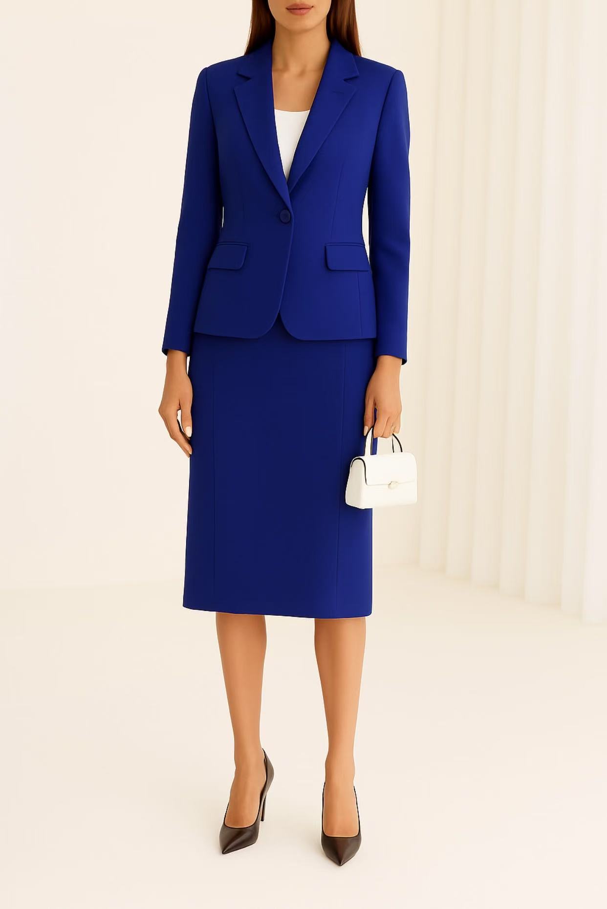 MYFD elegant Women’s Below-Knee Skirt Suit –  Blazer & Midi Skirt Set, Office & Business Wear