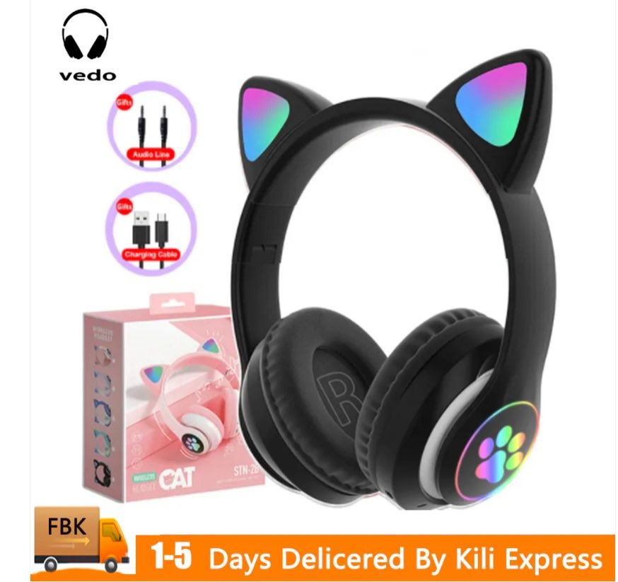 Viv 23 Cat Headphones – Pink & Black Over-Ear Headphones, Restocked, Comfortable Design with Clear Sound and Durable Build
