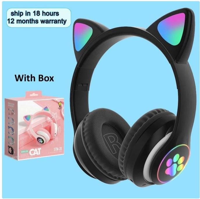 Viv 23 Cat Headphones – Pink & Black Over-Ear Headphones, Restocked, Comfortable Design with Clear Sound and Durable Build