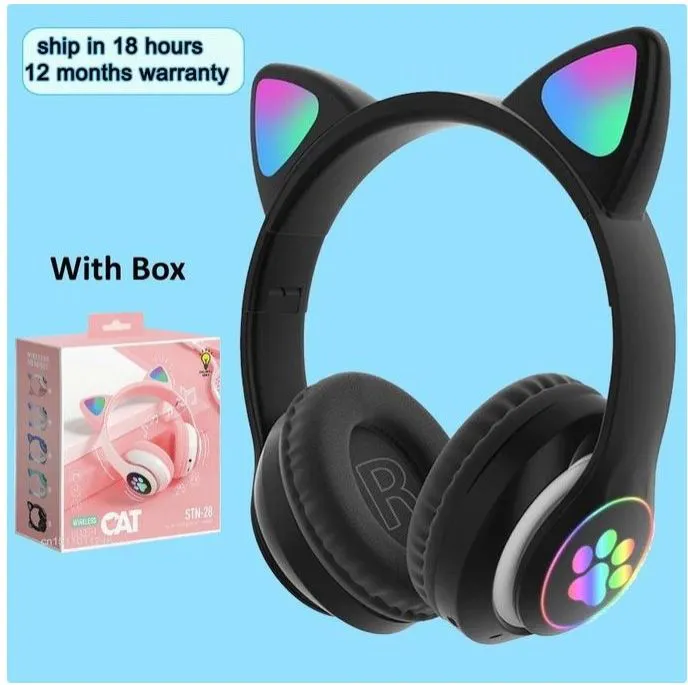 Viv 23 Cat Headphones – Pink & Black Over-Ear Headphones, Restocked, Comfortable Design with Clear Sound and Durable Build
