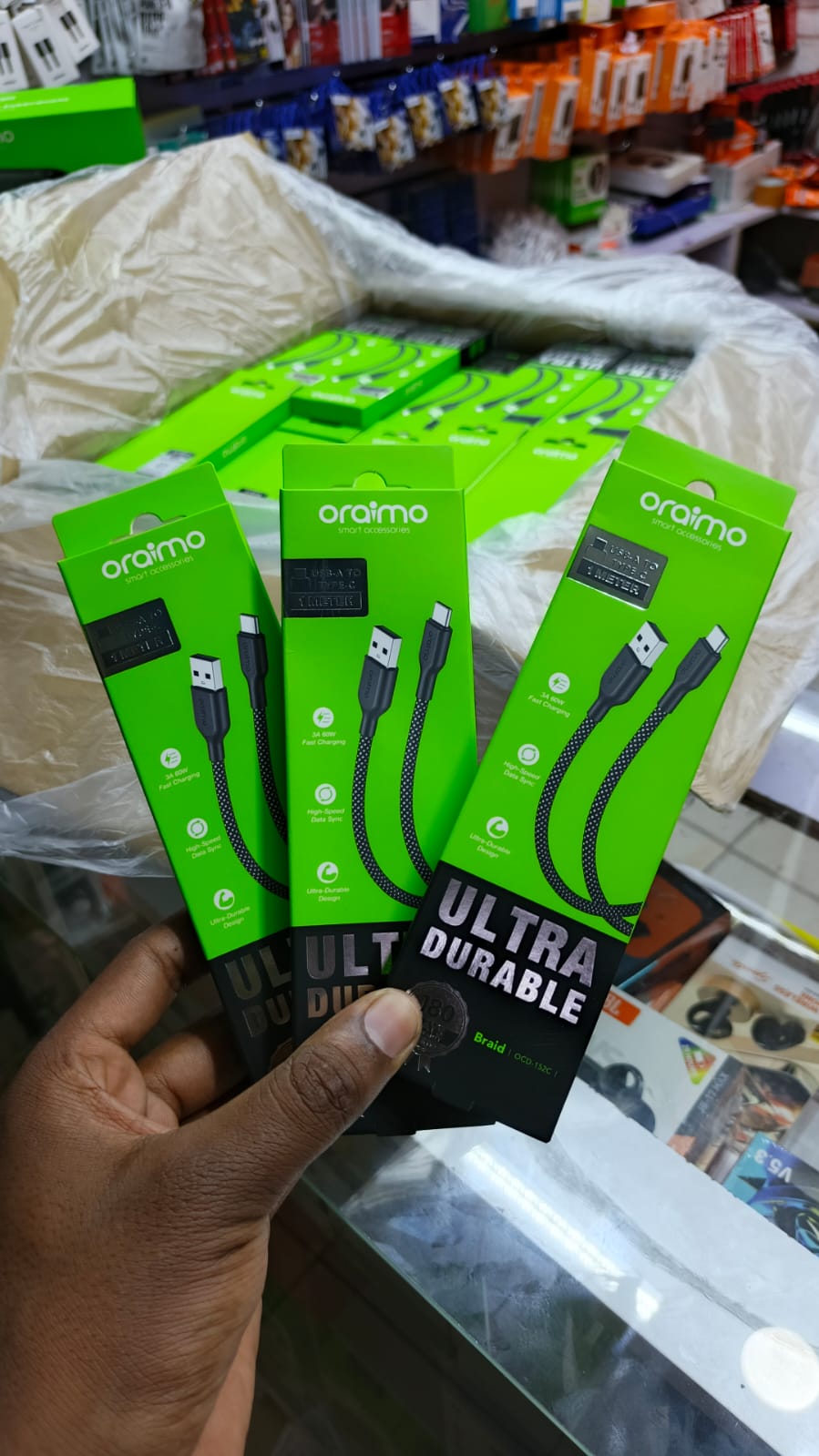 Oraimo Type-C Braided Cable – Fast Charging USB-C Charger Cord, Durable Nylon Braided Design, High-Speed Data Sync for Smartphones and Devices, Strong Long-Lasting Cable, On Offer