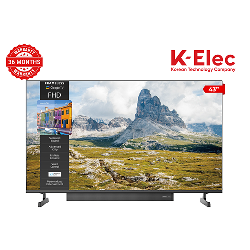 K-Elec K-Max Google Smart TV 43 inch FHD With FIRST EVER Externally attached SOUND BAR and 36Months Warranty HDR 10 Processor Android Tv Dolby Vision and Atmos Google Meet google tv FL990KSB