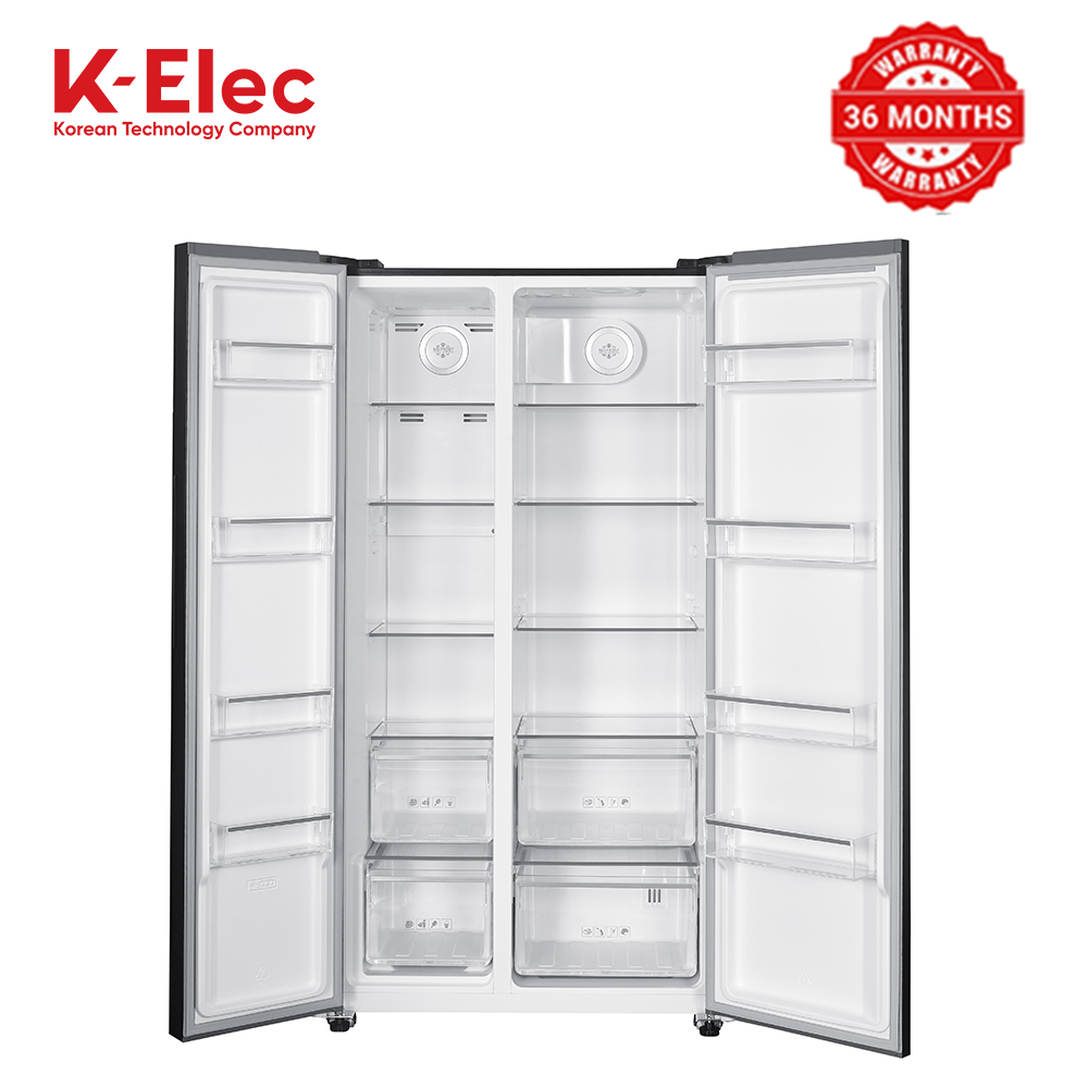 K-ELEC Refrigerator 532L Model KR86-SS-NFS-KBI 2 Door Side By Side, No Frost, INVERTER Compressor, Inox Line Brush, Silver in color + Free Fridge Guard