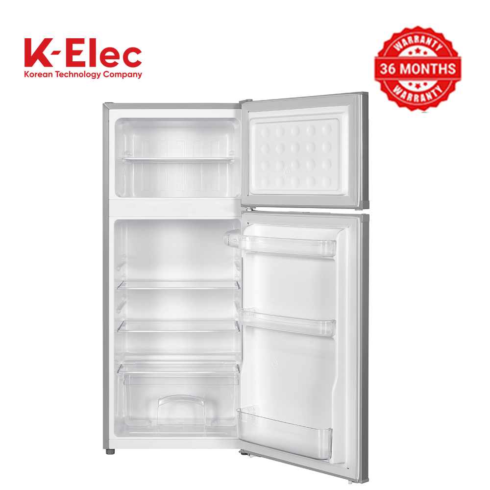 [TECH WEEK SALE ] K-ELEC 125L Double Door Refrigerator | 36 Months Warranty (KR20-TM-DFC-KSC) | Energy-Saving Fridge & Freezer | Adjustable Thermostat | 2L Bottle Rack.