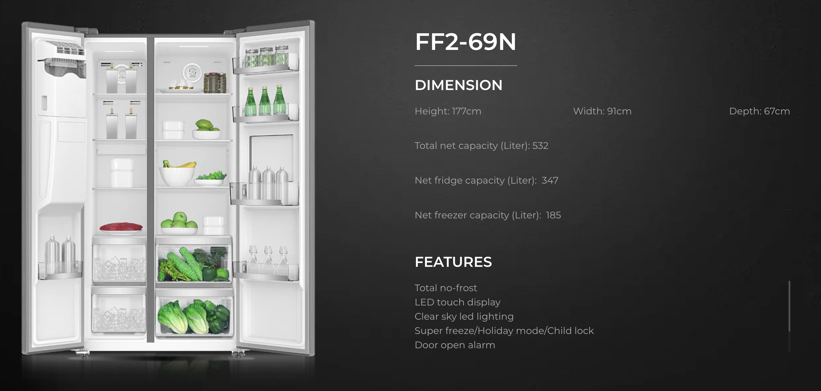 K-ELEC Refrigerator 532L Model KR86-SS-NFS-KBI 2 Door Side By Side, No Frost, INVERTER Compressor, Inox Line Brush, Silver in color + Free Fridge Guard