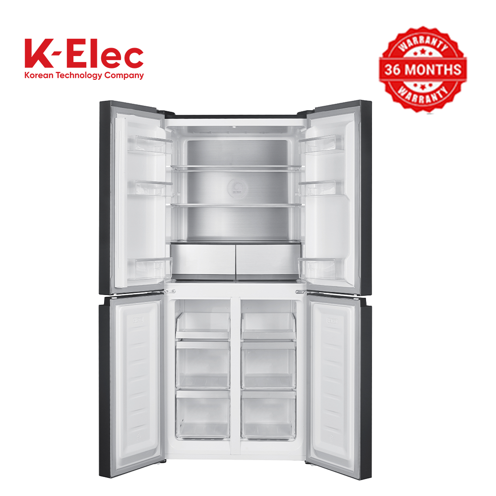 K-ELEC 466L 4-Door Refrigerator, Model KR79-MD-NFC-KBI Black With 3 Years Warranty plus 10 Years Warranty on the Compressor and 20 Years Guarantee+ Free Fridge Guard