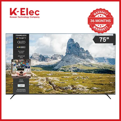 K-Elec 75″ 4K UHD QLED Smart Google TV with Built-in Soundbar | Netflix · YouTube · Showmax | WiFi | 3-Year Warranty