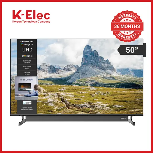 [EASTER SALE OFFER] K-Elec 50 Inches 4K Google Smart TV with Attached Dolby Atmos Soundbar | 3-Year Warranty | FREE TV Guard + FREE Wall Mount