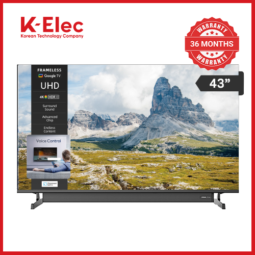 K-Elec 43 Inches 4K Google Smart LED TV with Attached Dolby Atmos Soundbar | 36-Month Warranty