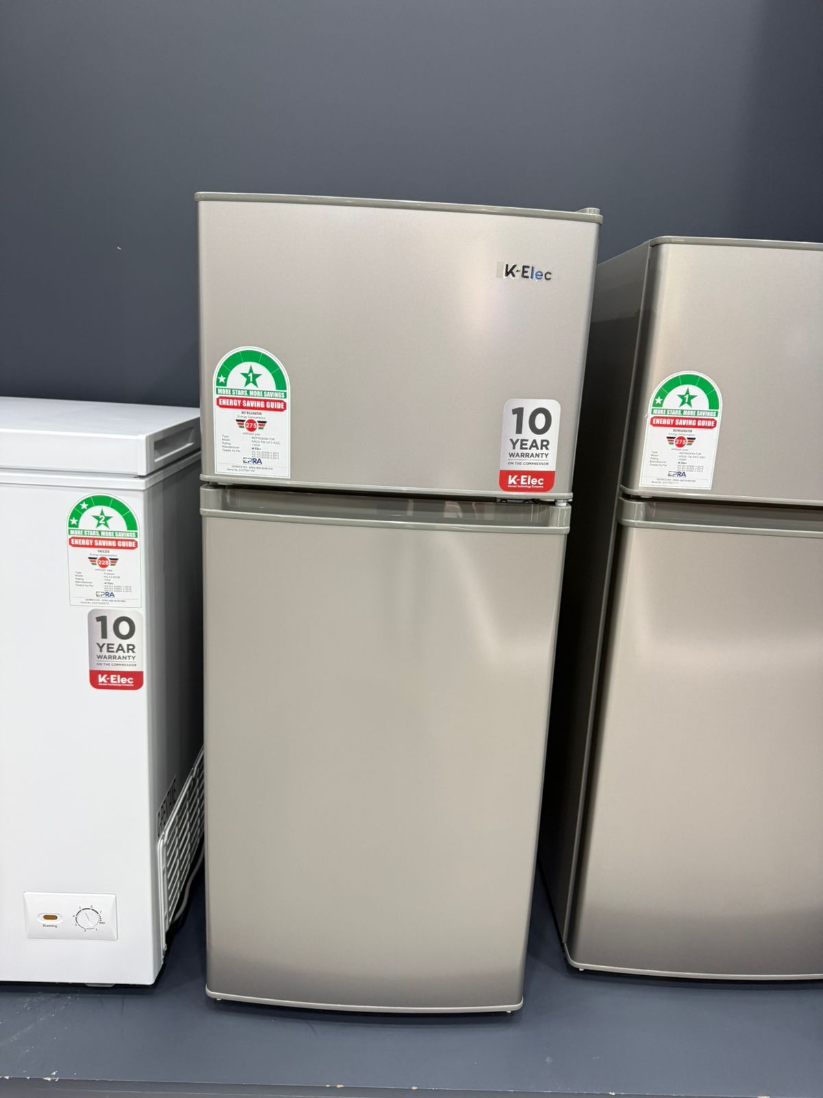 [TECH WEEK SALE ] K-ELEC 125L Double Door Refrigerator | 36 Months Warranty (KR20-TM-DFC-KSC) | Energy-Saving Fridge & Freezer | Adjustable Thermostat | 2L Bottle Rack.