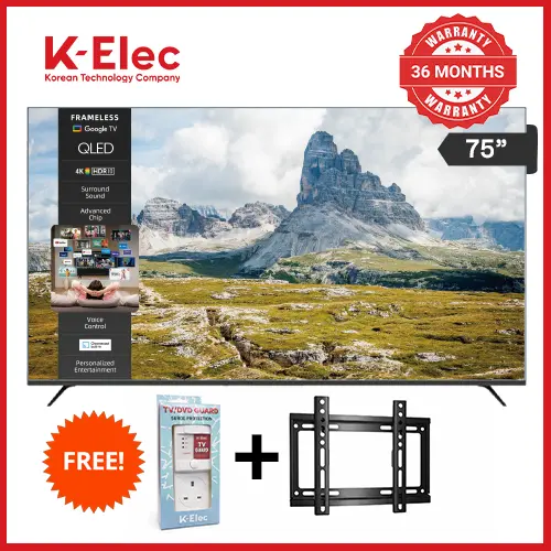 [EASTER SALE OFFER] K-Elec 75" QLED 4K UHD Google Smart LED TV | 36-Month Warranty | FREE TV Guard + FREE Wall Mount