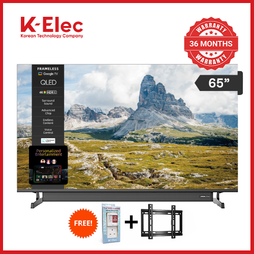 [EASTER SALE OFFER] K-Elec 65" QLED 4K Google Smart LED TV with Attached Dolby Atmos Soundbar | 36-Month Warranty | FREE TV Guard + FREE Wall Mount