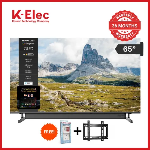 [EASTER SALE OFFER] K-Elec 65" QLED 4K Google Smart LED TV with Attached Dolby Atmos Soundbar | 36-Month Warranty | FREE TV Guard + FREE Wall Mount