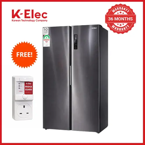 K-ELEC Refrigerator 532L Model KR86-SS-NFS-KBI 2 Door Side By Side, No Frost, INVERTER Compressor, Inox Line Brush, Silver in color + Free Fridge Guard