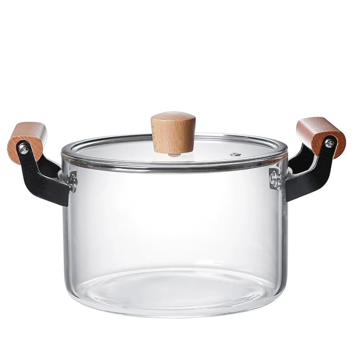 3 Litres High Boron Glass Cooking Pot with Lid & Wooden Handles | Heat Resistant Transparent Glass Soup & Stew Pot for Healthy Cooking