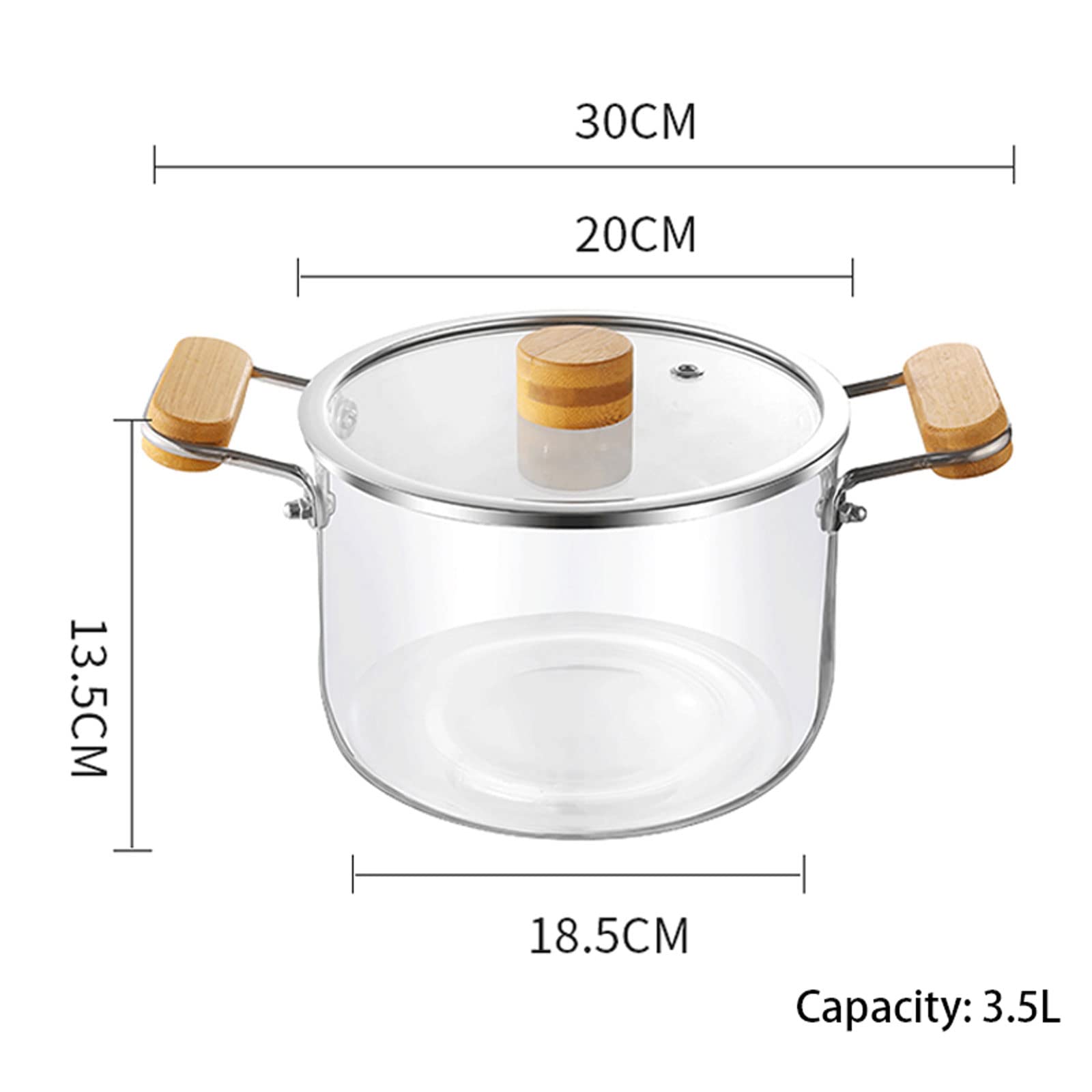 3 Litres High Boron Glass Cooking Pot with Lid & Wooden Handles | Heat Resistant Transparent Glass Soup & Stew Pot for Healthy Cooking