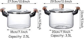 3 Litres High Boron Glass Cooking Pot with Lid & Wooden Handles | Heat Resistant Transparent Glass Soup & Stew Pot for Healthy Cooking