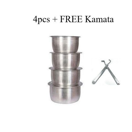 Durable 4PCS Stainless  Sufuria Cooking Pot Set  + FREE Kamata – Quality Aluminium Kitchen Cookware for Everyday Use