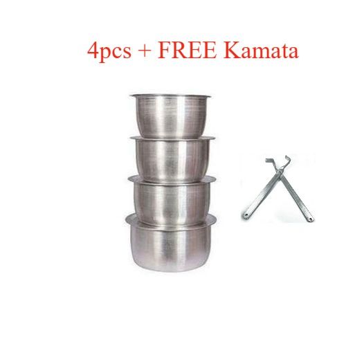 Durable 4PCS Stainless  Sufuria Cooking Pot Set  + FREE Kamata – Quality Aluminium Kitchen Cookware for Everyday Use