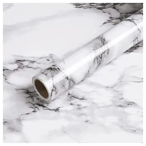 Marble Contact Paper / Wallpaper – White & Black Self-Adhesive Vinyl Roll (2m × 60cm) for Furniture, Kitchen & Walls
