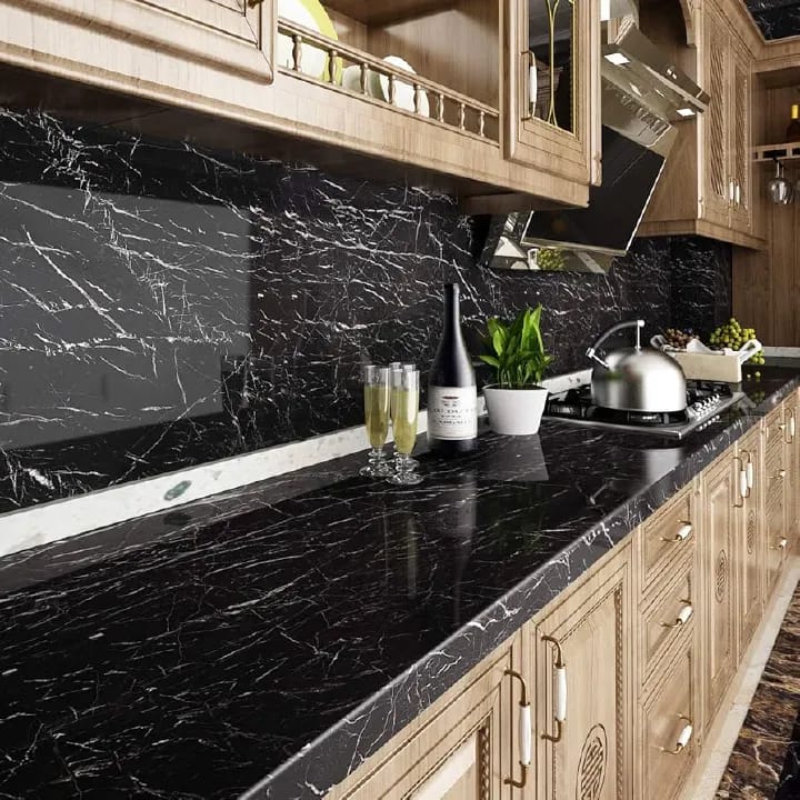 Marble Contact Paper / Wallpaper – White & Black Self-Adhesive Vinyl Roll (2m × 60cm) for Furniture, Kitchen & Walls