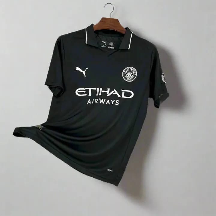 Manchester City FC Men’s 2025/26 Authentic Away Soccer Jersey – Slim Fit – Black