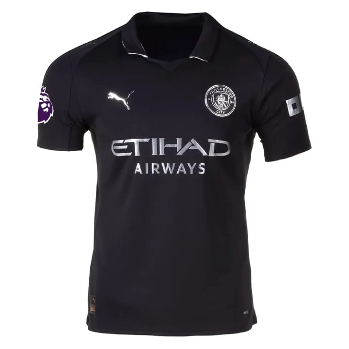 Manchester City FC Men’s 2025/26 Authentic Away Soccer Jersey – Slim Fit – Black