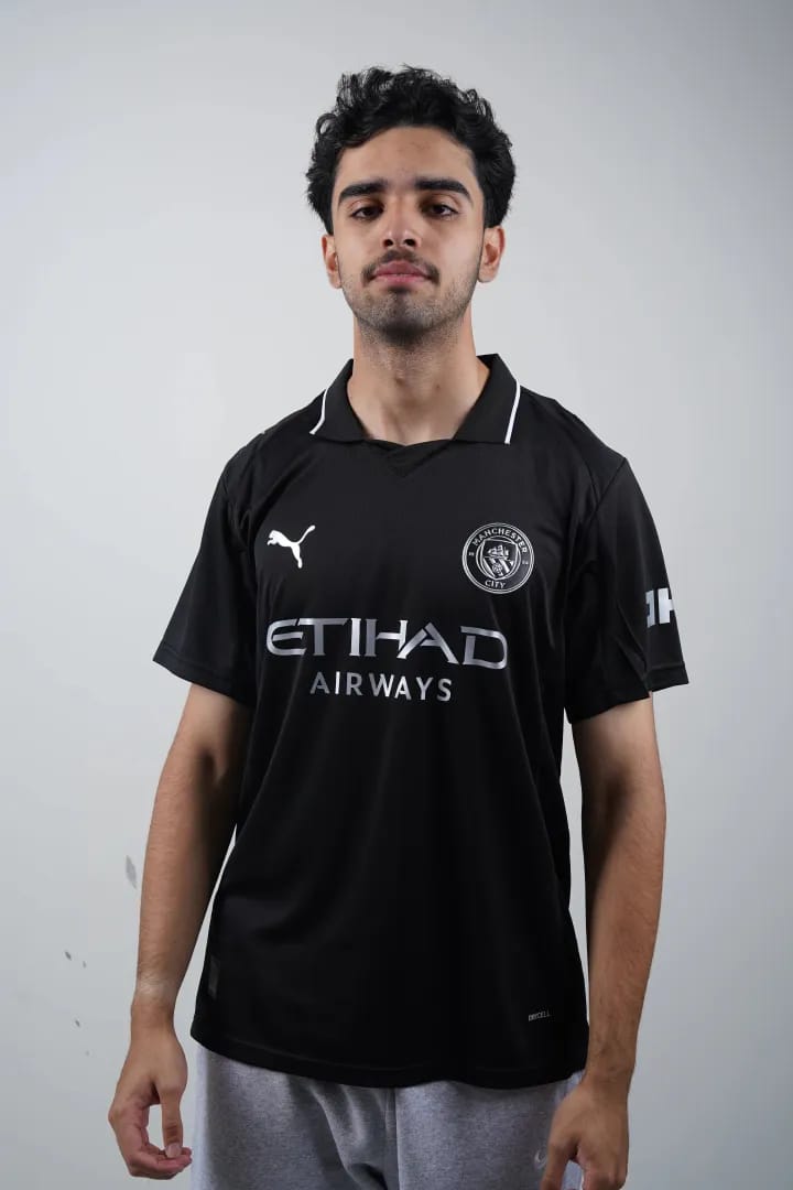 Manchester City FC Men’s 2025/26 Authentic Away Soccer Jersey – Slim Fit – Black
