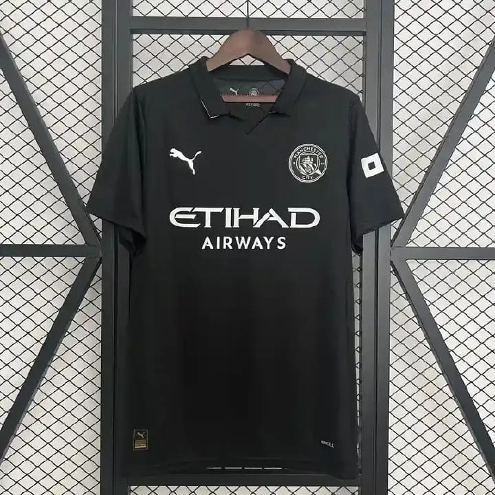 Manchester City FC Men’s 2025/26 Authentic Away Soccer Jersey – Slim Fit – Black