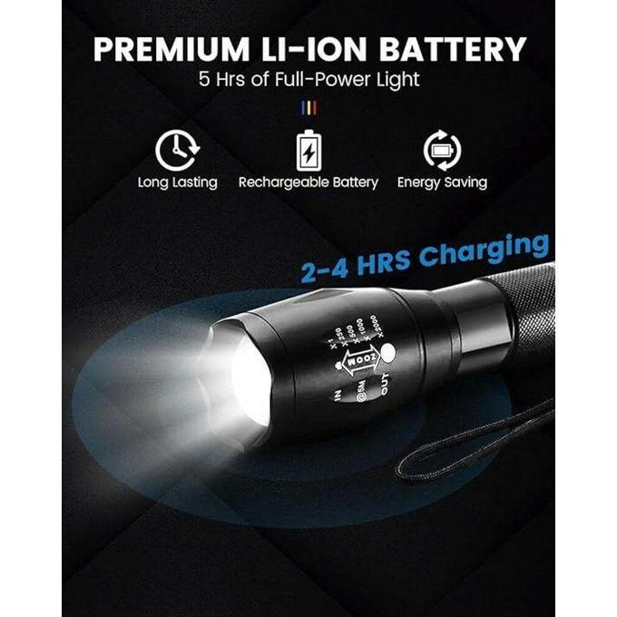 Ultra-Bright Tactical Military Torch – 4-Mode LED Flashlight, Waterproof, USB Rechargeable – Pocket Size & Keychain Hook