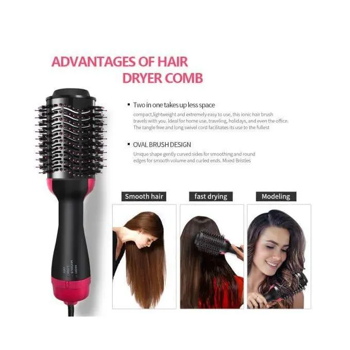 2 In 1 Multifunction Hair Dryer Straightener Curler Blow Hot Brush Electric Comb