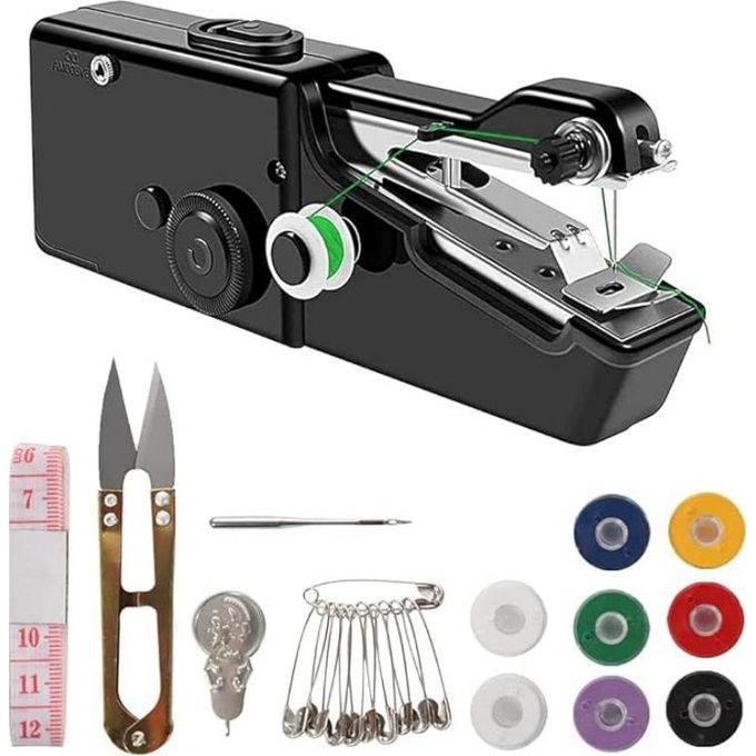 Handheld Portable and Cordless Electric Stitch Home Travel Clothes Fabric Curtains Lightweight Craft Single Thread Sewing Machine Battery or Mains with Extra Bobbin & Needle & Threader