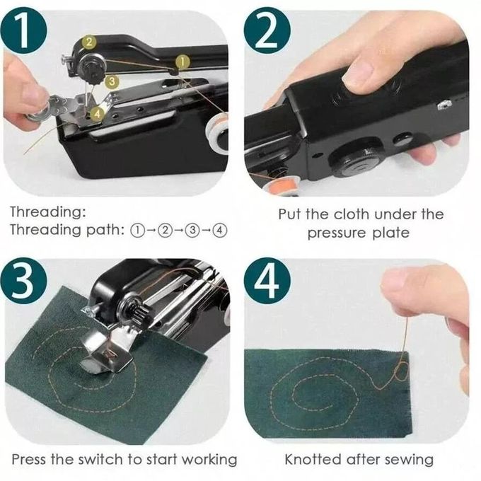 Handheld Portable and Cordless Electric Stitch Home Travel Clothes Fabric Curtains Lightweight Craft Single Thread Sewing Machine Battery or Mains with Extra Bobbin & Needle & Threader