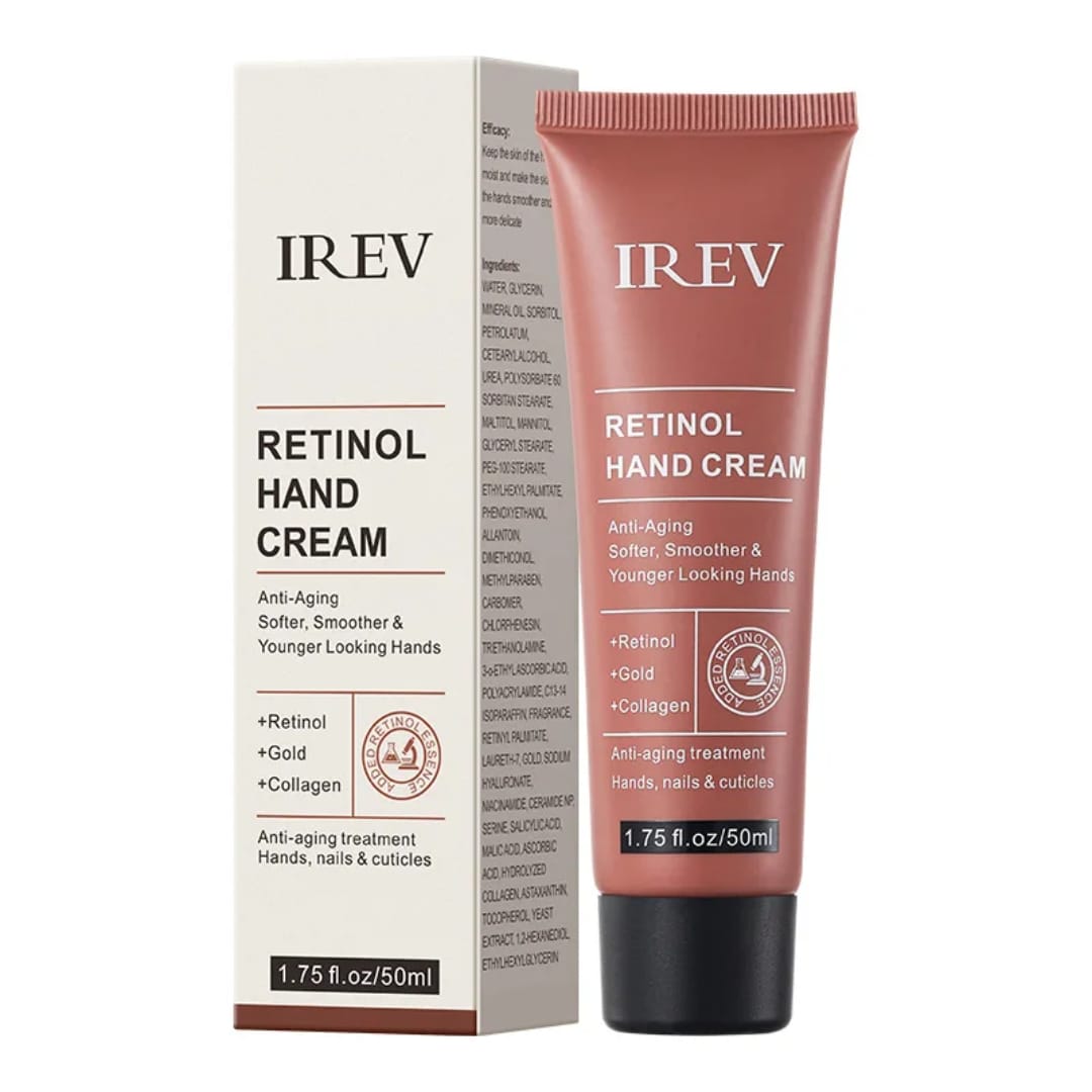 IREV Retinol Hand Cream. specialized for softening and smoothening  dry wrinkled dull ha by protecting and repairing the skin barrier of the skin hence no skin damage and clearing wrinkles.