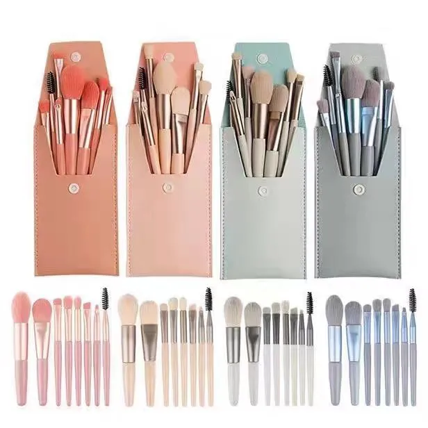 8 Pcs Portable Mini Makeup Brush Set Multi Functional Cosmetic Brushes For Powder Blush Eyebrow Eyeshadow Daily Travel Makeup