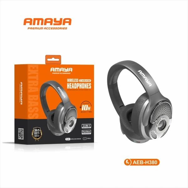 Amaya AEB-H380 Over-Ear Stereo Headphones wireless speaker headset with headphones 2 in 1 - Black