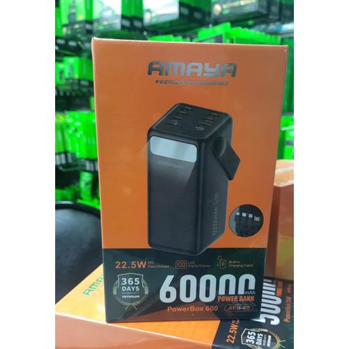 AMAYA High Capacity! Durable Amaya Power Bank Power Box 600 APB-60 60000 mAh, 22.5W PD Fast Charging Long lasting