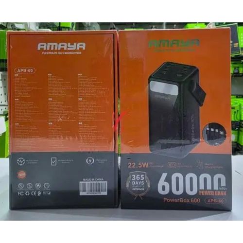 AMAYA High Capacity! Durable Amaya Power Bank Power Box 600 APB-60 60000 mAh, 22.5W PD Fast Charging Long lasting