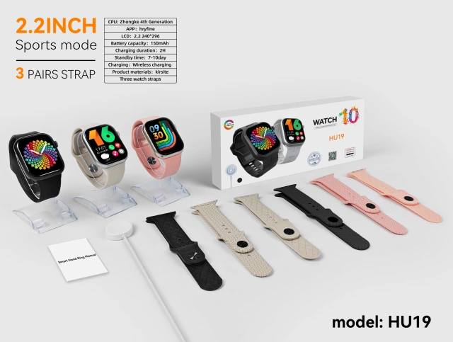 Smartwatch HU19– GPS Bluetooth Waterproof Smart Watch Super AMOLED touch screen, Health & Fitness Tracking, Custom Dial, Sleep Monitor with 3 interchangeable straps