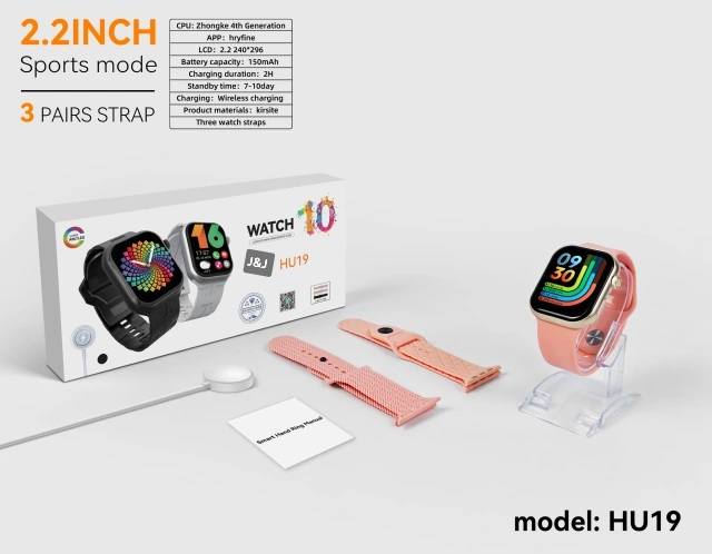 Smartwatch HU19– GPS Bluetooth Waterproof Smart Watch Super AMOLED touch screen, Health & Fitness Tracking, Custom Dial, Sleep Monitor with 3 interchangeable straps