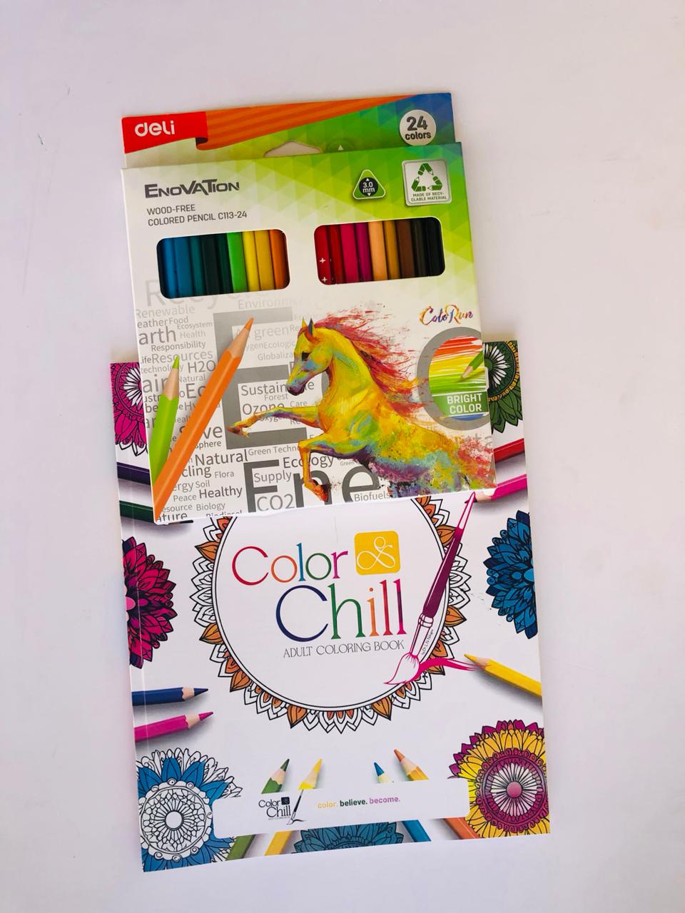 Coloring Book For Adults Bundle – 64 Pages + 24 Color Pencils | Free Surprise Gift Inside | Mindfulness & Relaxation