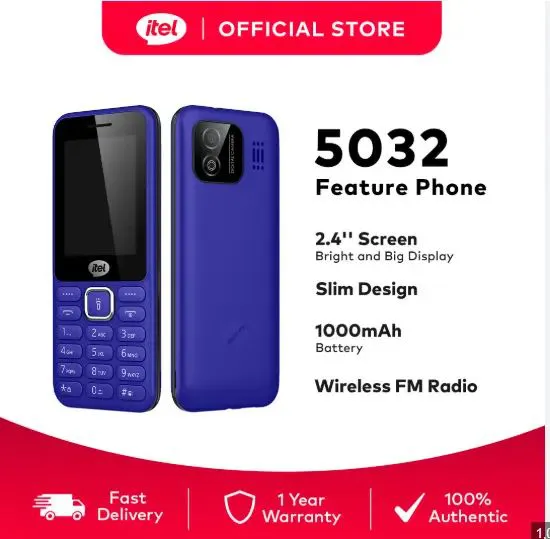 itel 5032 Basic Cellphone Original (Keypad) Ultra Slim 2.4" Screen | Wireless FM | 1000mAh | Type-C Featured Phones
itel 5032 Basic Cellphone Original (Keypad) Ultra Slim 2.4" Screen | Wireless FM | 1