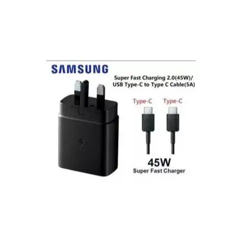 Samsung 45W Original Super Fast Charger With 5A C To C Fast Cable.Experience 45W for all
ORIGINAL SAMSUNG 45W PD CHARGER ADAPTER WITH CABLE TYPE C TO C FASTER SAMSUNG CHARGER 45 WATTS ON OFFER
